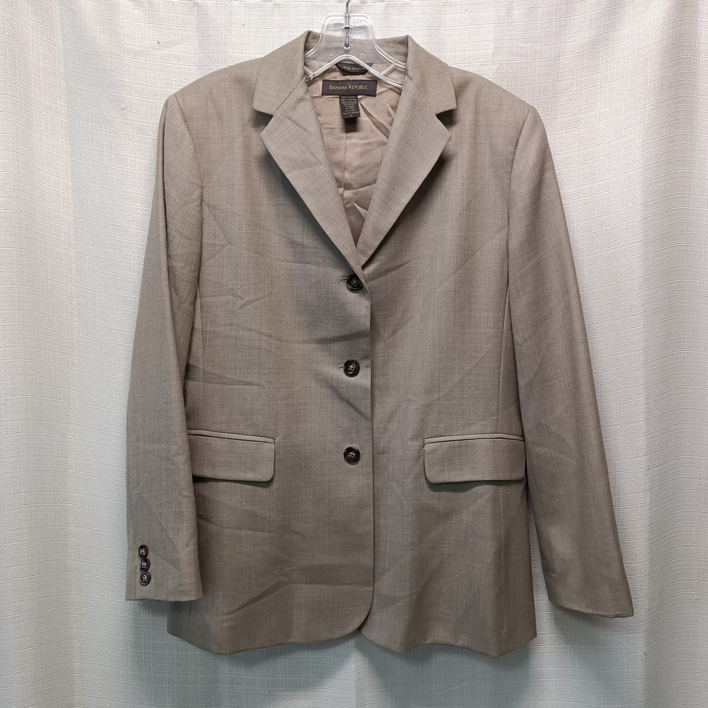 Banana Republic Women's Gray Blazer 100% Wool 14 Italy Formal Preppy Career